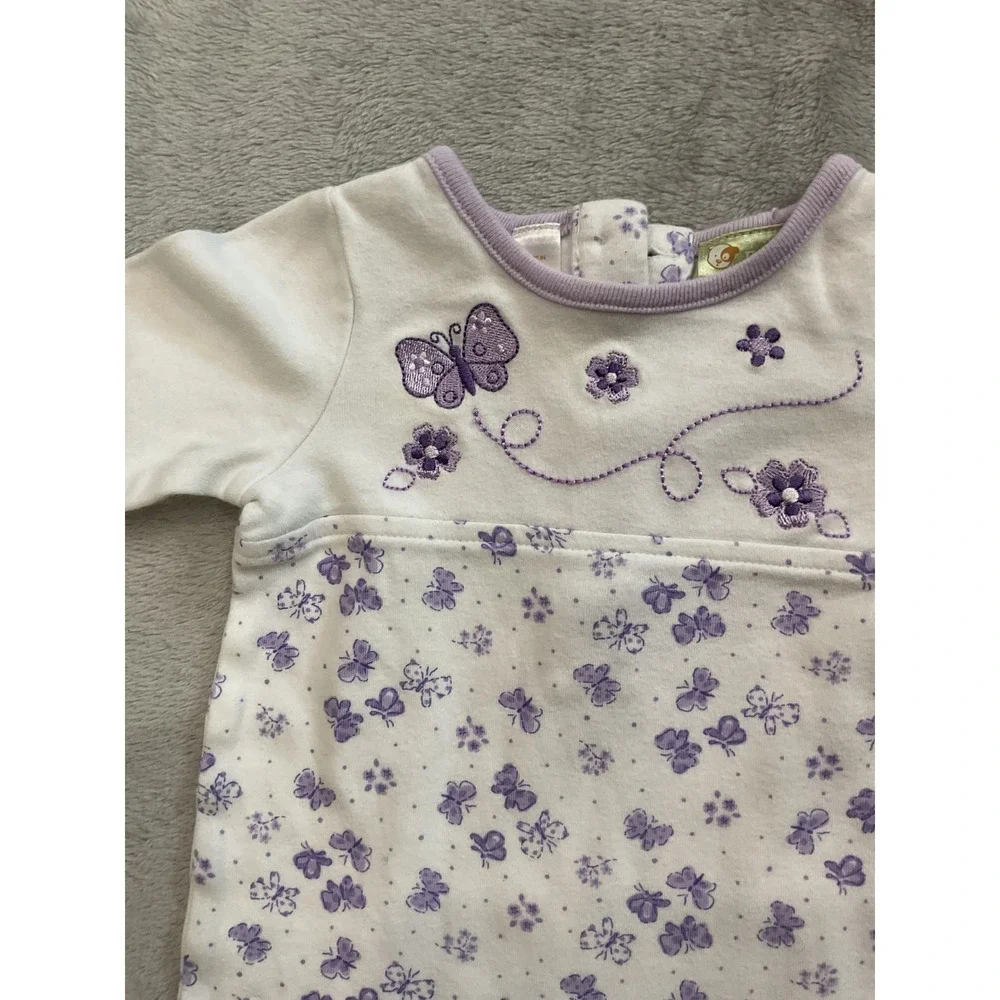 Vintage Sprockets Baby Purple Butterfly Floral Footed Sleeper 0-3 Months Cotton